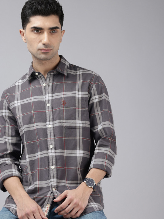U.S. Polo Assn. Pure Cotton Checked Seersucker Tailored Fit Casual Shirt (Pack of 4)