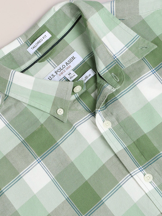 U.S. Polo Assn. Pure Cotton Checked Seersucker Tailored Fit Casual Shirt (Pack of 4)