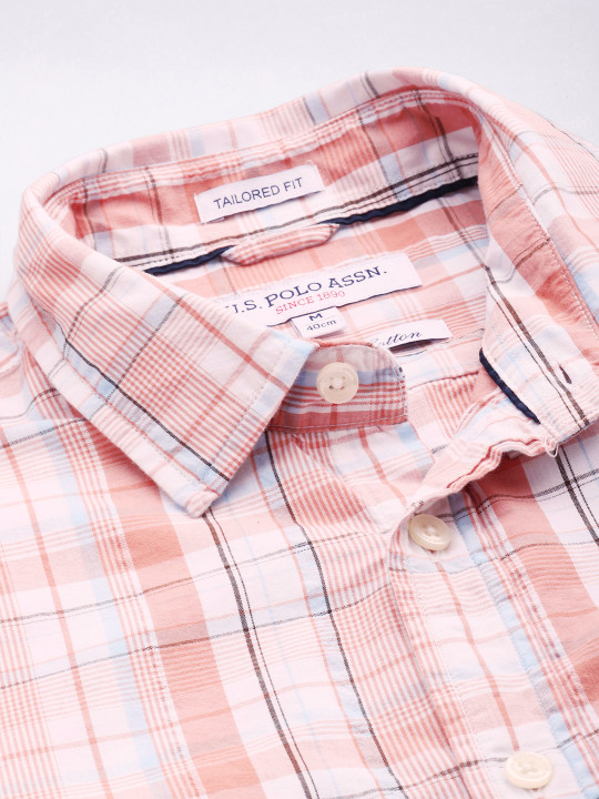 U.S. Polo Assn. Pure Cotton Checked Seersucker Tailored Fit Casual Shirt (Pack of 4)