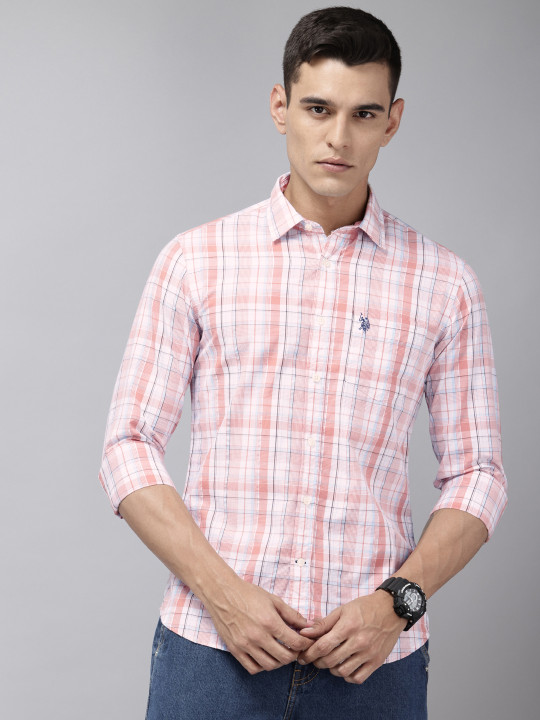 U.S. Polo Assn. Pure Cotton Checked Seersucker Tailored Fit Casual Shirt (Pack of 4)