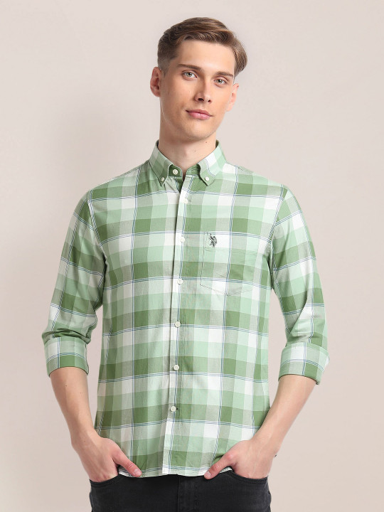 U.S. Polo Assn. Pure Cotton Checked Seersucker Tailored Fit Casual Shirt (Pack of 4)